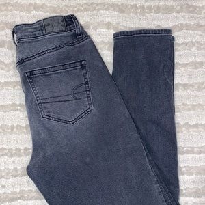 American Eagle High Waisted Faded Black Stretch Straight Leg Jeans